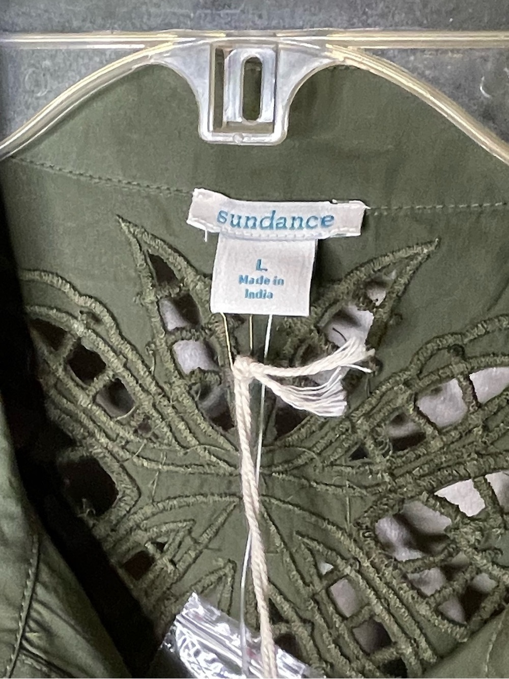 Sundance Olive Green Embroidered Cutout Button-Up Shirt Dress NWT Sz L - Picture 4 of 5